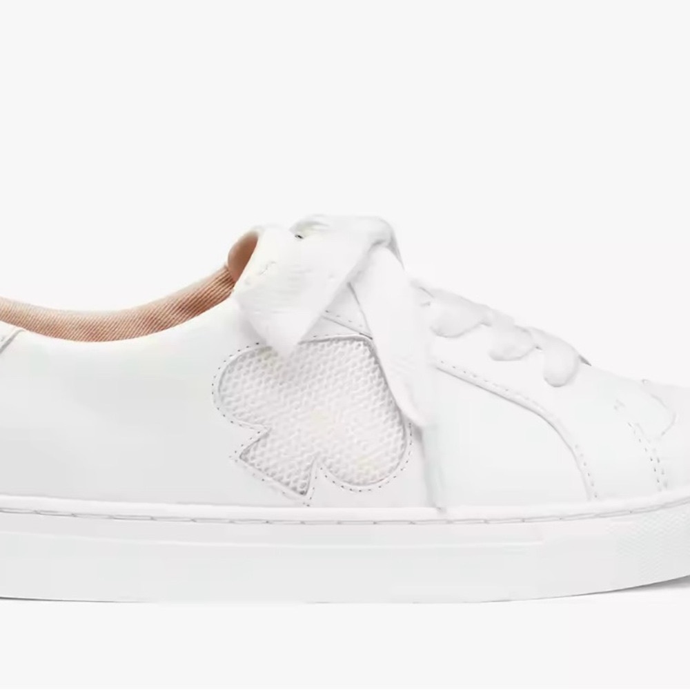 ♠️Kate Spade Signature Fez Court Leather Low-Top Sneaker, White NIB